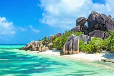 Granitfelsen auf La Digue Seychellen (Simon Dannhauer / stock.adobe.com)  lizenziertes Stockfoto 
License Information available under 'Proof of Image Sources'